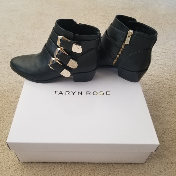 Taryn Rose Shoes - Taryn Rose Black Leather Buckle Ankle Boots Sz 6